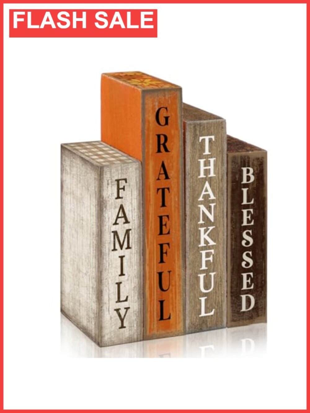 4 Pc Wooden Fall Book Stack Decor Thankful Grateful Blessed Farmhouse